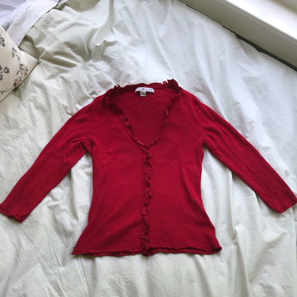 Red Tommy Hilfiger Ruffle Front Blouse